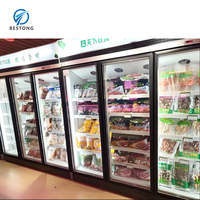 Refrigerador/Congelador Vertical de Acero Inoxidable de Una Sola Temperatura con Enfriamiento por Aire para Exhibición Comercial, Vitrina de Supermercado de 3 Puertas