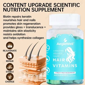 วิตามินเจลลี่เร่งผมยาว Aegelwell OEM ผสมไบโอติน 6 มก., ซิงค์ <span class=keywords><strong>2</strong></span>.<span class=keywords><strong>2</strong></span> มก., คอลลาเจน และโฟเลต เพื่อเล็บแข็งแรง ผิวสุขภาพดี - Product Image 3
