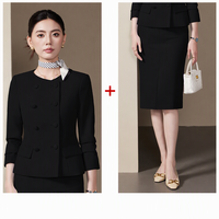 Ensemble tailleur deux pièces pour femme : blazer ajusté à col rond et jupe midi, couleur unie, idéal pour le bureau et les occasions formelles printanières