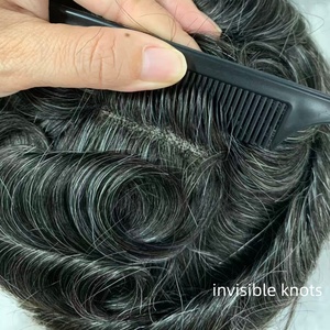 H329 Parrucchino da Uomo in Capelli Umani Remy con Base in PU Invisibile e Top in Pizzo, 8x10 7x9 6x8 Pollici, Sistema Capelli Invisibile, Capelli Grigi - Product Image 3