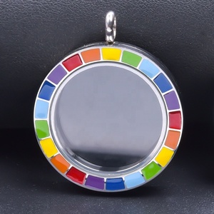 Medallón flotante de acero inoxidable al por mayor, colgante de joyería de memoria viva de cristal, medallones redondos negros para mujer - Product Image 4