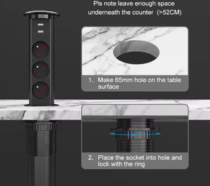 Enchufe Eléctrico Motorizado Retráctil Estándar Francés <span class=keywords><strong>de</strong></span> 65 mm, Enchufe <span class=keywords><strong>de</strong></span> Escritorio Empotrado Oculto con USB para el Hogar, Cocina y Oficina - Product Image 5