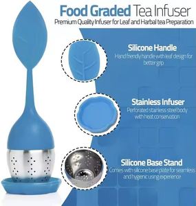 Portable Leaf Shape Stainless Steel <b>Infuser</b> With Silicone Handle + Tray Strainer <b>Tea</b> Sets Metal Filter Utensils - Product Image 4