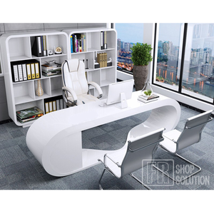 Scrivania Moderna Bianca su Misura con Bordi Curvi per CEO e Manager - Product Image 3