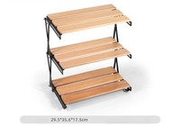 Table de camping pliable multifonctionnelle à 3 niveaux, légère et portable, avec étagère de rangement, cadre en bois massif antirouille pour une utilisation en extérieur et à la maison