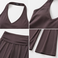 Anjie – Ensemble haut court à col en V et pantalon palazzo froncé pour femme, personnalisable avec logo, OEM, ODM, marque privée, sur mesure, certifié OEKO-TEX et BSCI, fabriqué par un producteur