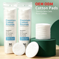 Kapas Bulat Premium OEM Tebal Lembut 3 Lapis Bebas Serat Sekali Pakai dari Katun Murni untuk Pembersih Wajah Penghapus Makeup