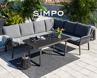 SIMPOLIFESTYLE Mobilier d'extérieur haut de gamme pour complexe hôtelier, Ensemble de canapé d'angle compact en aluminium et tissu tressé pour terrasse, jardin et hôtel, modèle ARRAY