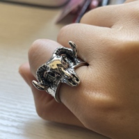 Bague ajustable unisexe en alliage style punk vintage avec crâne et cornes, idéale pour le hip-hop et la moto