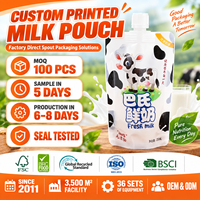 Sachet Doypack Personnalisé Imprimé, Qualité Alimentaire, Stratifié, avec Bouchon à Vis pour Emballage de Lait Frais, Produits Laitiers Liquides et Jus
