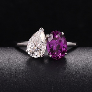 Nouveauté 2025, bagues en or blanc massif 18 carats avec pierres précieuses de laboratoire violettes et diamants en moissanite, bijoux fins faits à la main pour femmes - Product Image 5