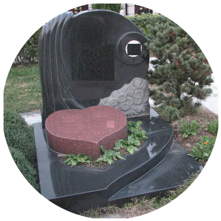 Pemakaman Gaya Baru Granit Hitam Alami Seni Batu Marmer Monumen Batu Nisan dengan Desain Berbentuk Hati untuk Dijual