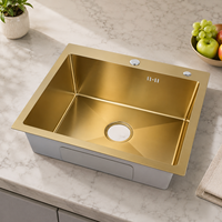 Évier de cuisine encastré à cuve profonde en acier inoxydable SUS304, finition or nano, fait main, pour usage domestique