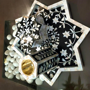Plateau étoilé en nacre fait main avec brûleur d'encens et boîte par United Trade World - Product Image 1