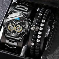 Jam Tangan Quartz Pria Bisnis Mewah Grosir, Dial Dekoratif, Jam Tangan Sport Kasual, Set Perhiasan Gelang Jam Tangan Pria