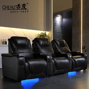 Canapé de cinéma inclinable électrique en cuir de vache noir de qualité supérieure pour le home cinéma, canapé 4 places - Product Image 6