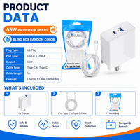 Cargador SDL de 65W en Stock, Enchufe Estadounidense, USB C, USB A, Cargador de Pared con Cable USB C a USB C de 1M, Bolsa de Venta al por Menor