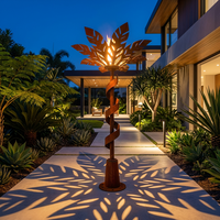 Lampe torche extérieure en acier corten en forme de feuille de palmier, sculpture de jardin en métal rustique pour villa, patio, piscine, décoration de mariage