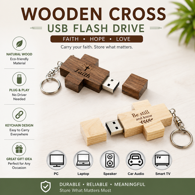 Wholesale Wooden Cross USB Flash Drives with Custom Logo Wooden USB Drive for Church Gifts