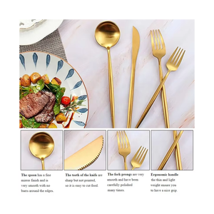 Bồ Đào Nha mạ Vàng Matte <span class=keywords><strong>Flatware</strong></span> số lượng lớn thìa dĩa và dao thép không gỉ vàng Bồ Đào Nha thiết lập dao kéo cho đám cưới - Product Image 3