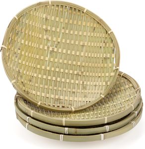 Bandeja Redonda Tejida a Mano 100% de Ratán y Bambú, Bandeja Plana y Poco Profunda para Frutas y Alimentos, Cesta de Mimbre Tejida, Bandeja para Servir, Plato, Soporte de Almacenamiento - Product Image 2