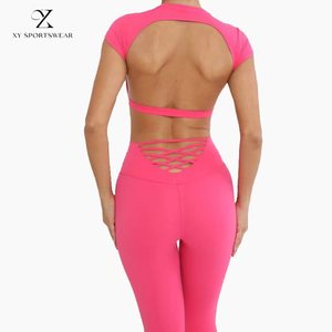 XIANGYU spor sıcak seksi 2 parça kız kırmızı spor Ems eğitim takım elbise bayanlar kadın Backless vücut aşınma seti spor takım elbise - Product Image 1