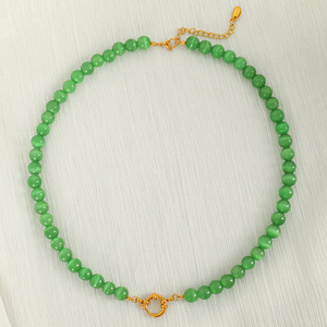 Colored Natural Stone <b>Beaded</b> <b>Necklace</b> Round Ball Shape Casual Style Clavicle Chain Women's Jewelry - Product Image 3