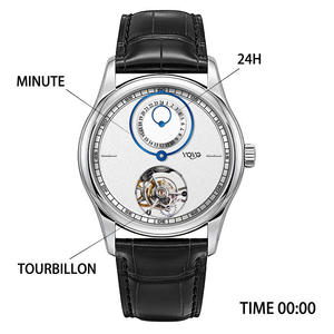 นาฬิกาตูร์บิญองแบบสั่งทำโลโก้ OEM ระบบกลไกอัตโนมัติ พร้อมหน้าปัดแสดงเวลา 24 ชั่วโมง ตัวเรือนสแตนเลส กระจกแซฟไฟร์ วงแหวนแบบหมุน - Product Image 3