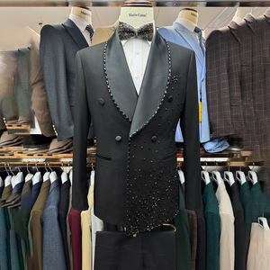 Elegante abito da sposa da uomo 2 pezzi Slim Fit Slim Jacquard scialle bavero smoking per lo sposo e le occasioni formali - Product Image 1