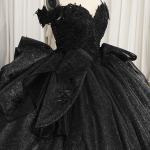 Hmy27 <b>Gothic</b> Black Corset Ball Gown Quinceanera <b>Dress</b> Sparkling Glitter Tulle Layered Bow Detail <b>Evening</b> Gown Jancemebr - Product Image 4