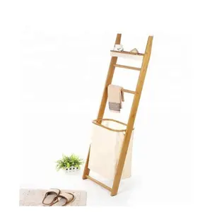 Escalera de manta de bambú inclinada para pared personalizada, estante de madera para sala de estar, dormitorio y baño