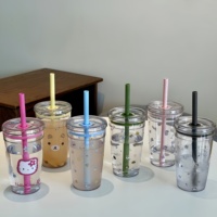 Nouvelle tasse à paille en plastique PS de 450 ml, multicolore, avec paille bonbon, pour fêtes – Réutilisable, anti-fuite, sans BPA, compatible lave-vaisselle