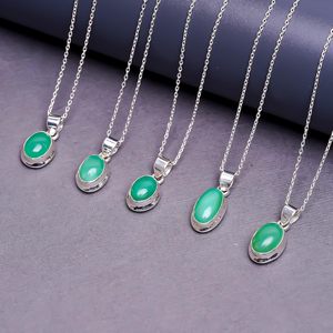 YASHEE Collier Pendentif Ovale en Chrysoprase Naturelle, Sertissage Bezel Plaqué Argent, Pierre Gemme Guérisseuse, Bijou Unisexe, Cadeau - Product Image 4