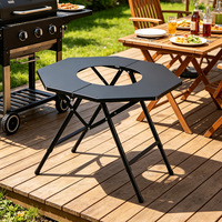 Table de foyer octogonale - Style Glamping - Acier à haute teneur en carbone - Six hauteurs réglables - Pliable - Table de camping en plein air - Barbecue