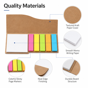 Set de Bloc de Notas Adhesivas de Papel Kraft Ecológico con Logotipo Personalizado, 3 en 1, Portátil, con Marcadores de Página Coloridos, para Regalo - Product Image 4