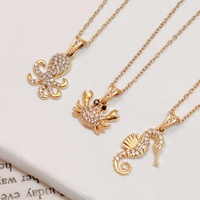 Parure de bijoux thème océan en acier inoxydable avec zircon incrusté, pendentifs animaux marins (étoile de mer, hippocampe)