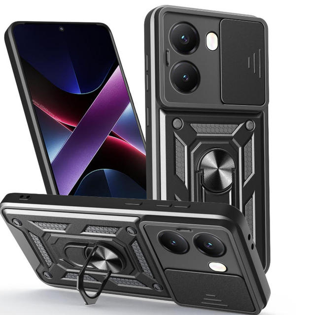 Hybrid Slider Window Camera Lens Protection Armor Phone Case for Xiaomi Redmi A7 Pro 4g A5 15C 15 Bracket Ring Stand Phone Case