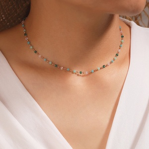 O. G o.t collier <span class=keywords><strong>en</strong></span> perles rondes plaqué or, pour fille, chaîne perlée, Style vert et blanc - Product Image 2