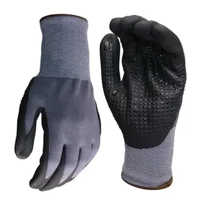 Gants de travail en nitrile de sécurité Gants en nylon tricotés sans couture Gants de travail enduits de nitrile en micro mousse à pois