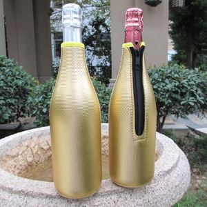 RYO Neoprene Waterproof Insulated 750ml Single Bottle Wine Tote Travel Carrier Bag Zipper Closure Anti-slip Metallic <b>Cooler</b> - Product Image 3