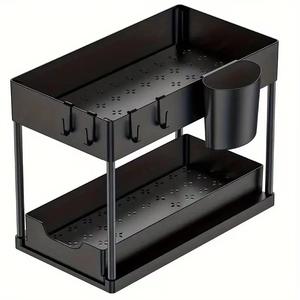 Organizador ajustable de doble nivel con cajón deslizante multiusos para fregadero de cocina, cesta organizadora para debajo del gabinete - Product Image 6