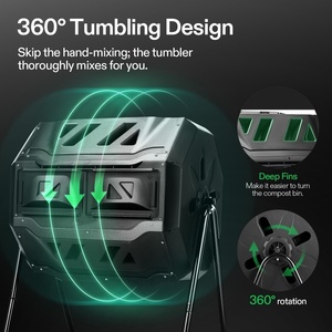 Poubelle à <span class=keywords><strong>compost</strong></span> rotative double multifonctionnelle d'extérieur 160 L, résistante à la corrosion, noire, type à bascule, pour <span class=keywords><strong>terrasse</strong></span>, pelouse, jardin, moderne - Product Image 4