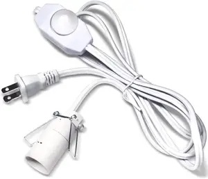 Nema 1-15P扁平2针电源插头Corde Sb电缆触摸3D发光二极管灯座3 E12 E26支架盐灯线，带灯泡白色美国