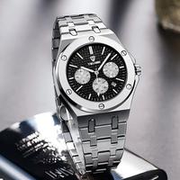 Montres à quartz chronographe pour homme TEVISE T830B, bracelet en acier inoxydable, résistantes à l'eau, date automatique, bracelet argenté, aiguilles lumineuses