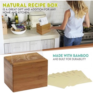 Caja de Recetas de Bambú, Contenedor Rectangular para Almacenamiento de Alimentos con Divisores para Organización - Product Image 4