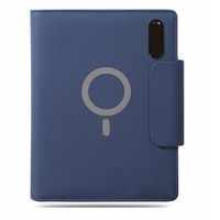 Logotipo personalizado A5 8000mAh PU cuero Notebook Power Bank 10W Estación de Energía de salida con función de soporte de carga