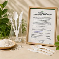 Ensemble de couverts en CPLA de qualité commerciale durable, compostables, fourchette, couteau, cuillère, certifiés BPI pour la restauration