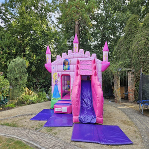 Château gonflable Princesse avec toboggan frontal rose en PVC pour usage commercial - Product Image 3