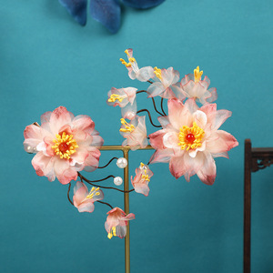 New original design, handmade gradient orange-red flower hair <b>clips</b>, affordable hot-stamped Hanfu headdress. - Product Image 1