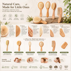<span class=keywords><strong>Brosse</strong></span> à cheveux pour bébé <span class=keywords><strong>en</strong></span> <span class=keywords><strong>bois</strong></span> de hêtre naturel écologique avec logo personnalisé, poils de chèvre doux, <span class=keywords><strong>peigne</strong></span> <span class=keywords><strong>en</strong></span> <span class=keywords><strong>bois</strong></span> pour nouveau-né, traitement du croûtier de lait, toilettage - Product Image 2
